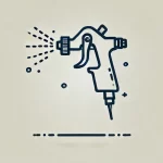 DALL·E 2024 07 23 17.23.41 Une illustration au trait très simple représentant un processus de peinture ou de pulvérisation. L'image doit inclure un pistolet ou une buse pulvérisant de la peinture ou une pièce