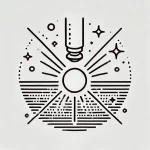 DALL·E 2024 07 23 17.42.05 Une illustration au trait très simple représentant un traitement de surface au laser. L'image doit inclure un faisceau laser interagissant avec une surface, avec des