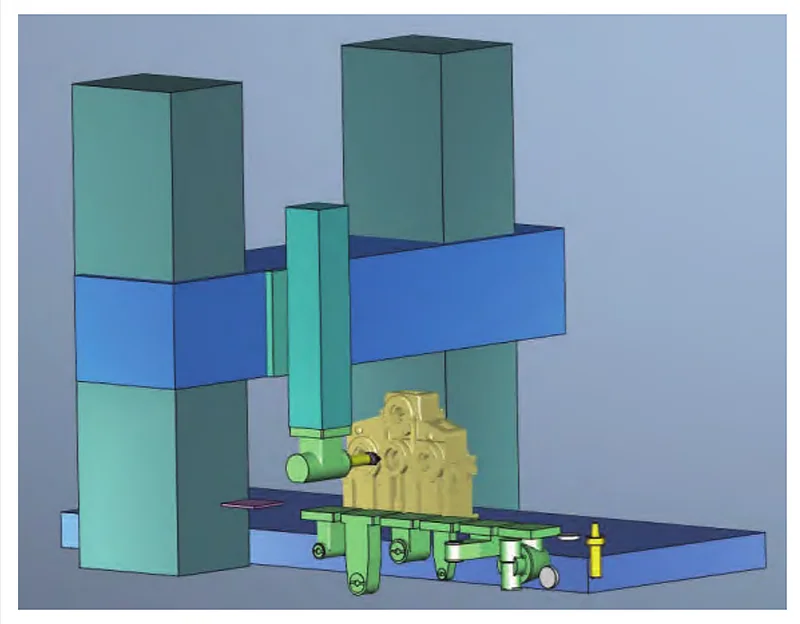 Fig. 4 Gantry milling machine VT simulates the machining of bearing stops and individual milling heads on an extension bar Fig. 4 Gantry milling machine VT simulates the machining of bearing stops and individual milling heads on an extension bar