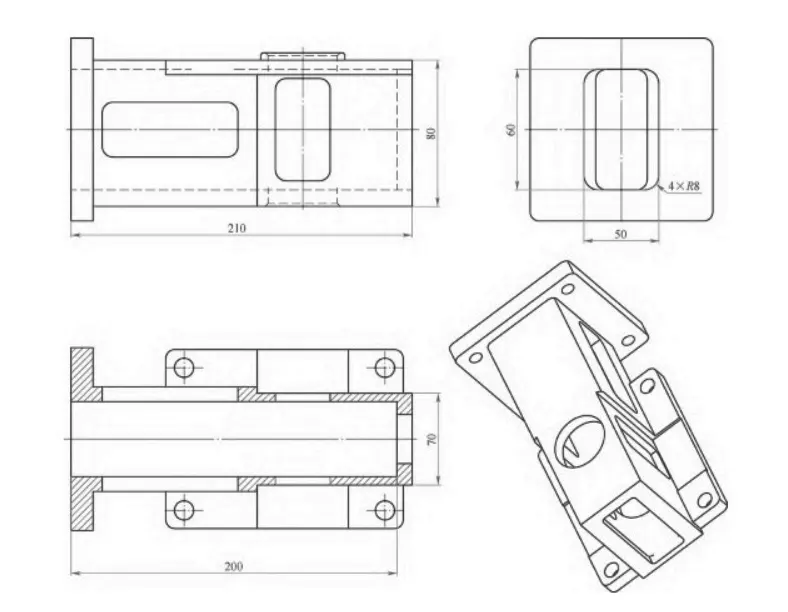 Figure 1 Deep and narrow cavity parts structure and dimensions Figure 1 Deep and narrow cavity parts structure and dimensions