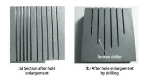 Fig.5 Morphology of φ0.8mm electrode after drilling and expansion and φ0.5mm electrode after drilling and expansion Fig.5 Morphology of φ0.8mm electrode after drilling and expansion and φ0.5mm electrode after drilling and expansion