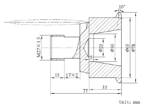 Figure 1 Part structure of internal threaded shaft Figure 1 Part structure of internal threaded shaft